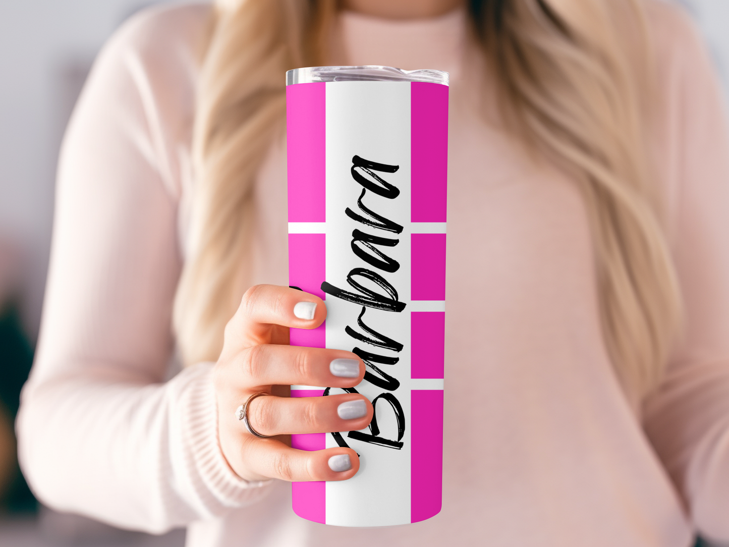 Personalized Pickleball 20oz Pink and Black Hot and Cold Drinks Tumbler Christmas Birthday Holiday Unique Seamless Gift Pickleball Court