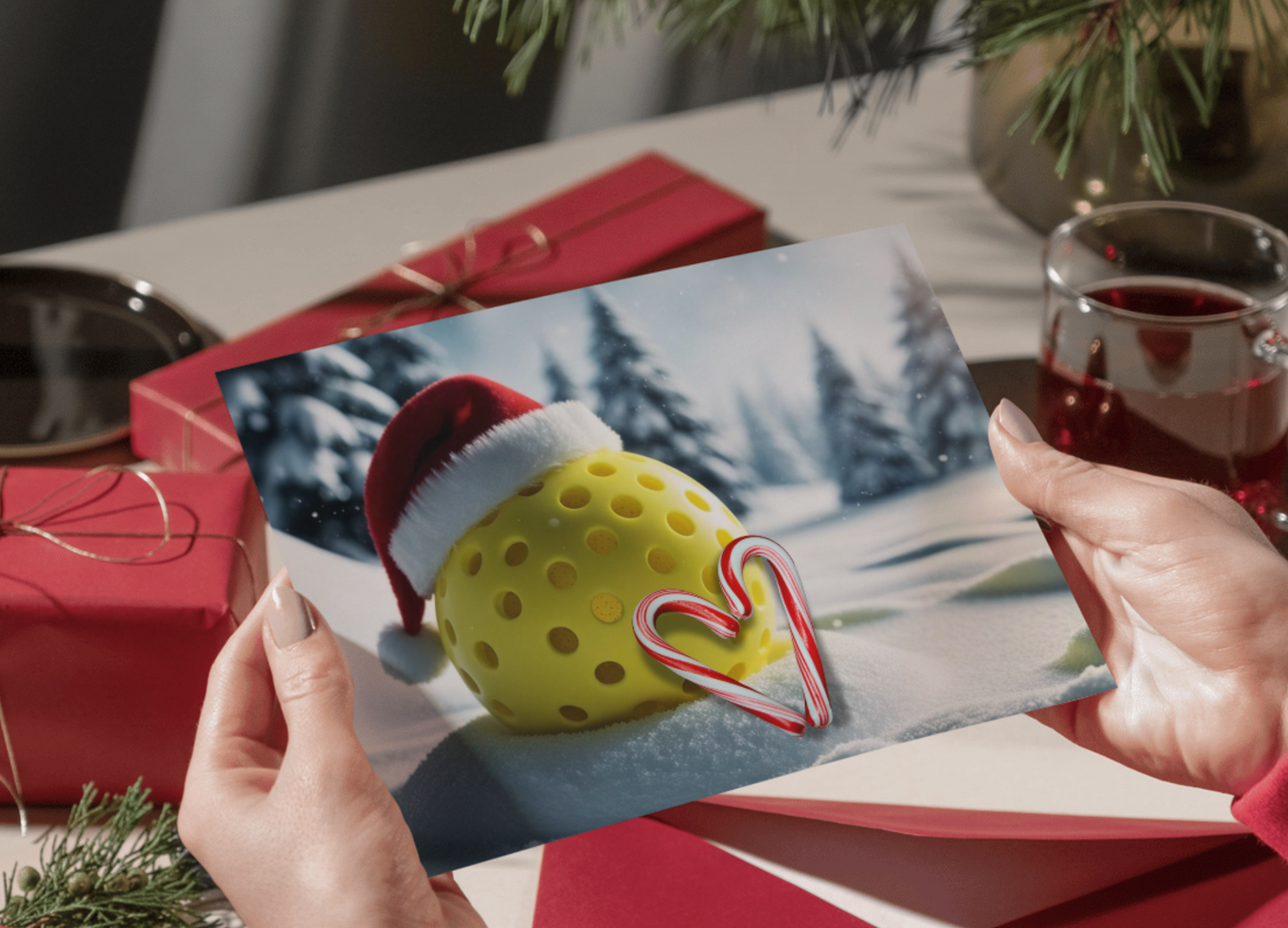 Pickleball Christmas Themed Holiday Greeting Cards - 3 Different Sizes to Pick from