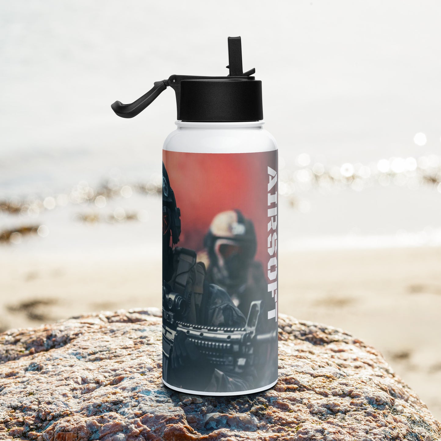 32oz Airsoft Stainless Steel Water Bottle with a Straw Lid