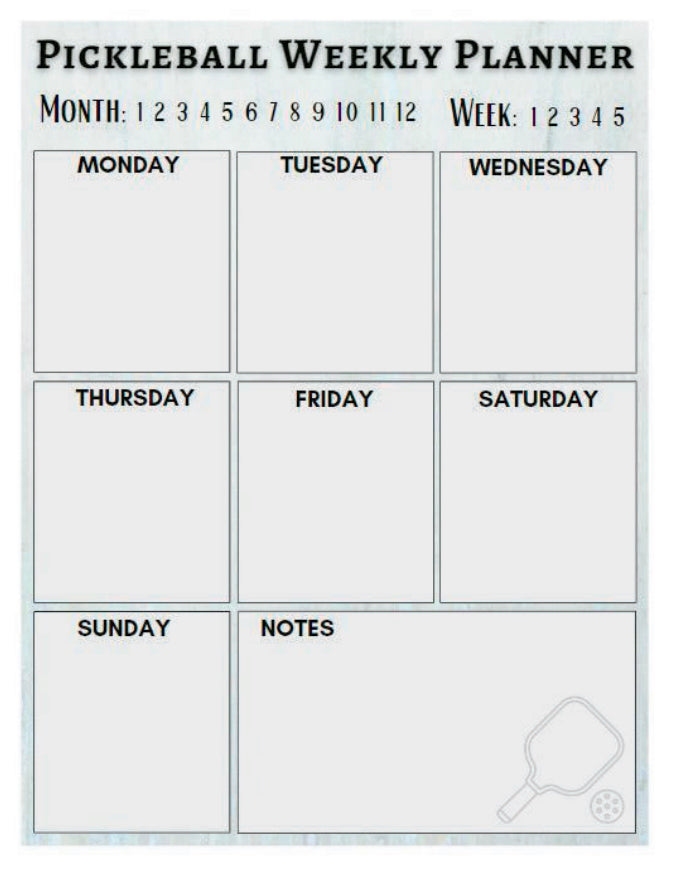 Pickleball Weekly Game Planner and Contact List: Keep Track of Who's Playing Each Day to Ensure You Have Enough Players