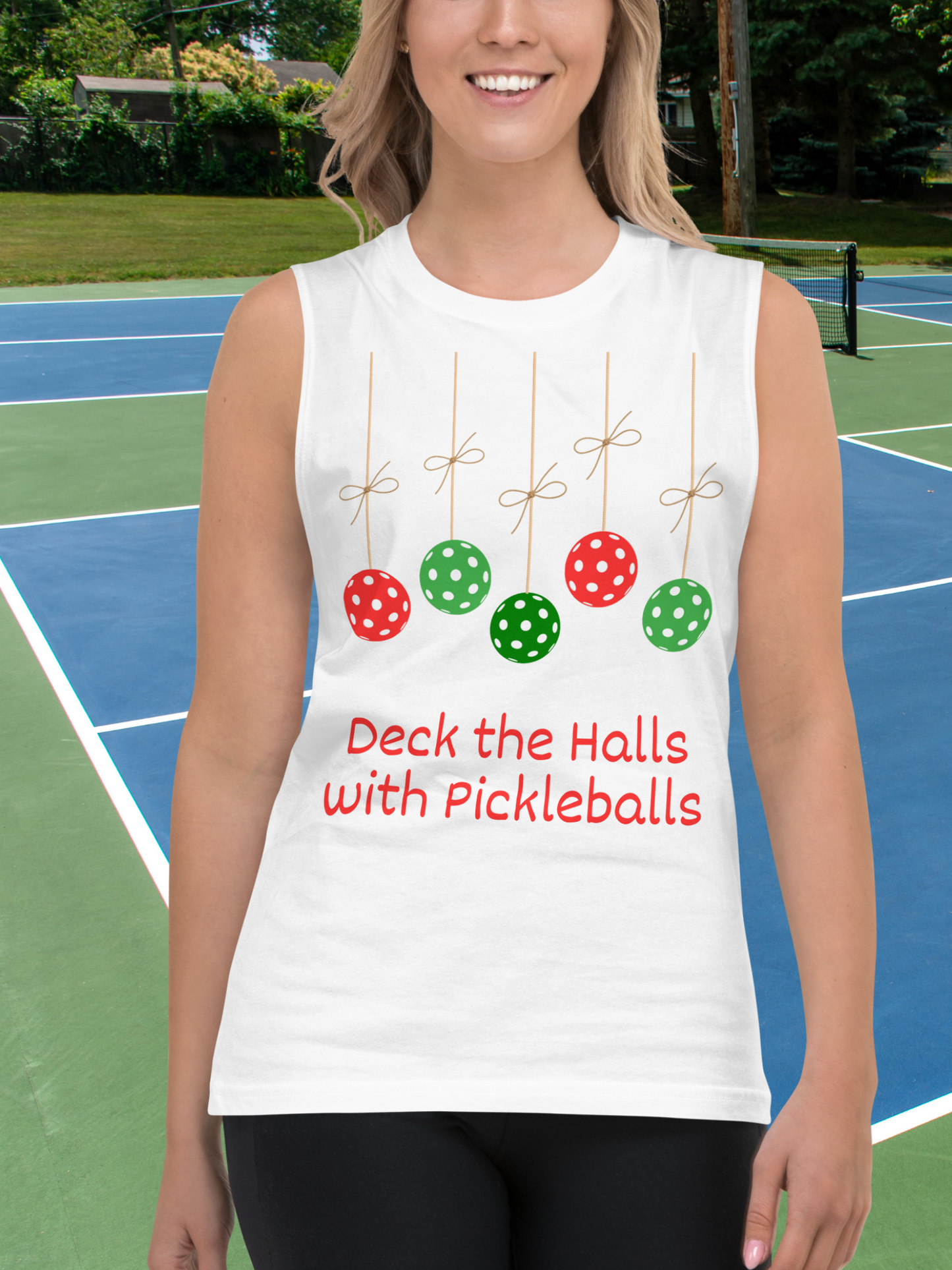 Deck the Halls with Pickleballs Holiday Tank Top for Women