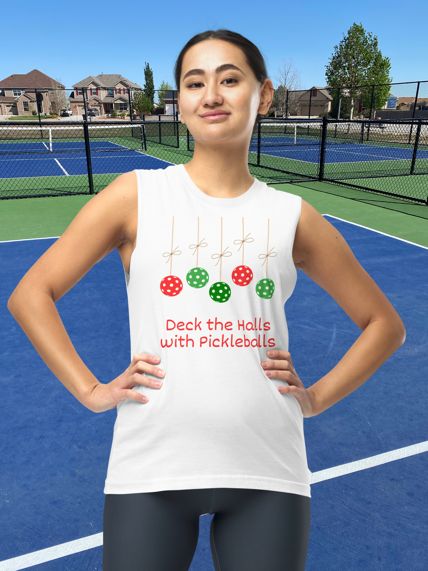 Deck the Halls with Pickleballs Holiday Tank Top for Women