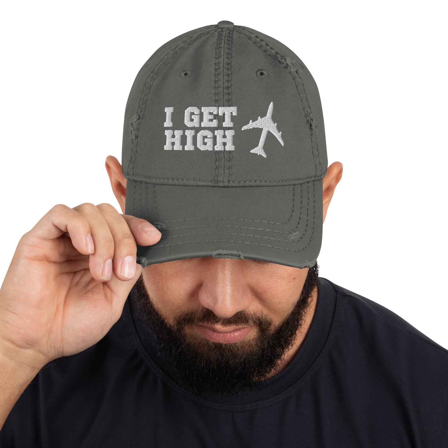 I GET HIGH Distressed Hat for Men and Women