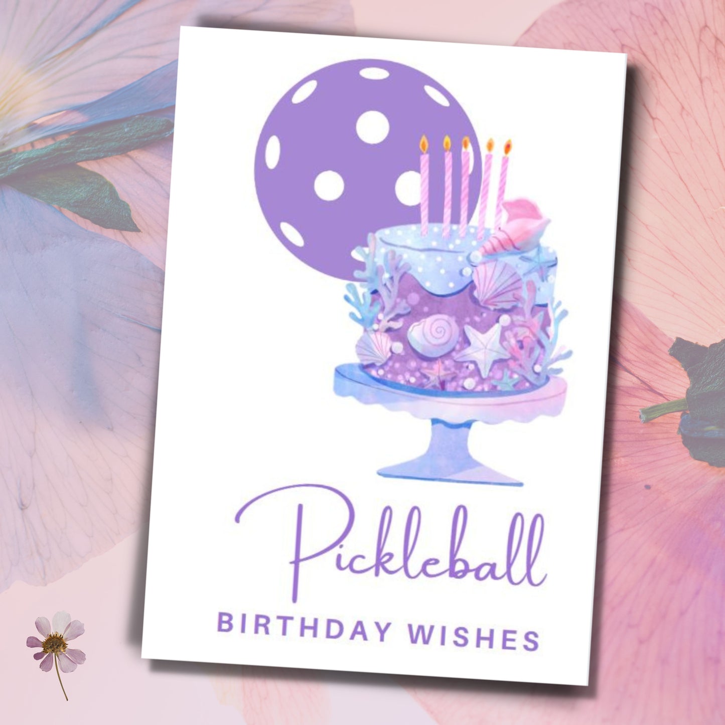 6 Pickleball Birthday Greeting Cards with Envelopes 5 1/2 x 8 1/2 - Purple